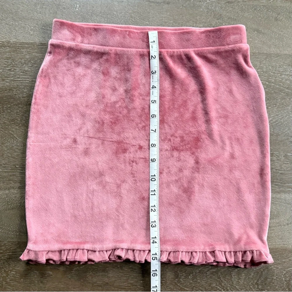 ✝️ Altar’d State | Pink Velour Ruffled Mini Skirt - Picture 5 of 8